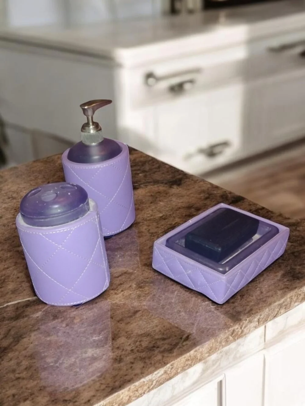 Lavender Quilted 4-Piece Bath Accessory And Curtain Valance Set by Seventeen